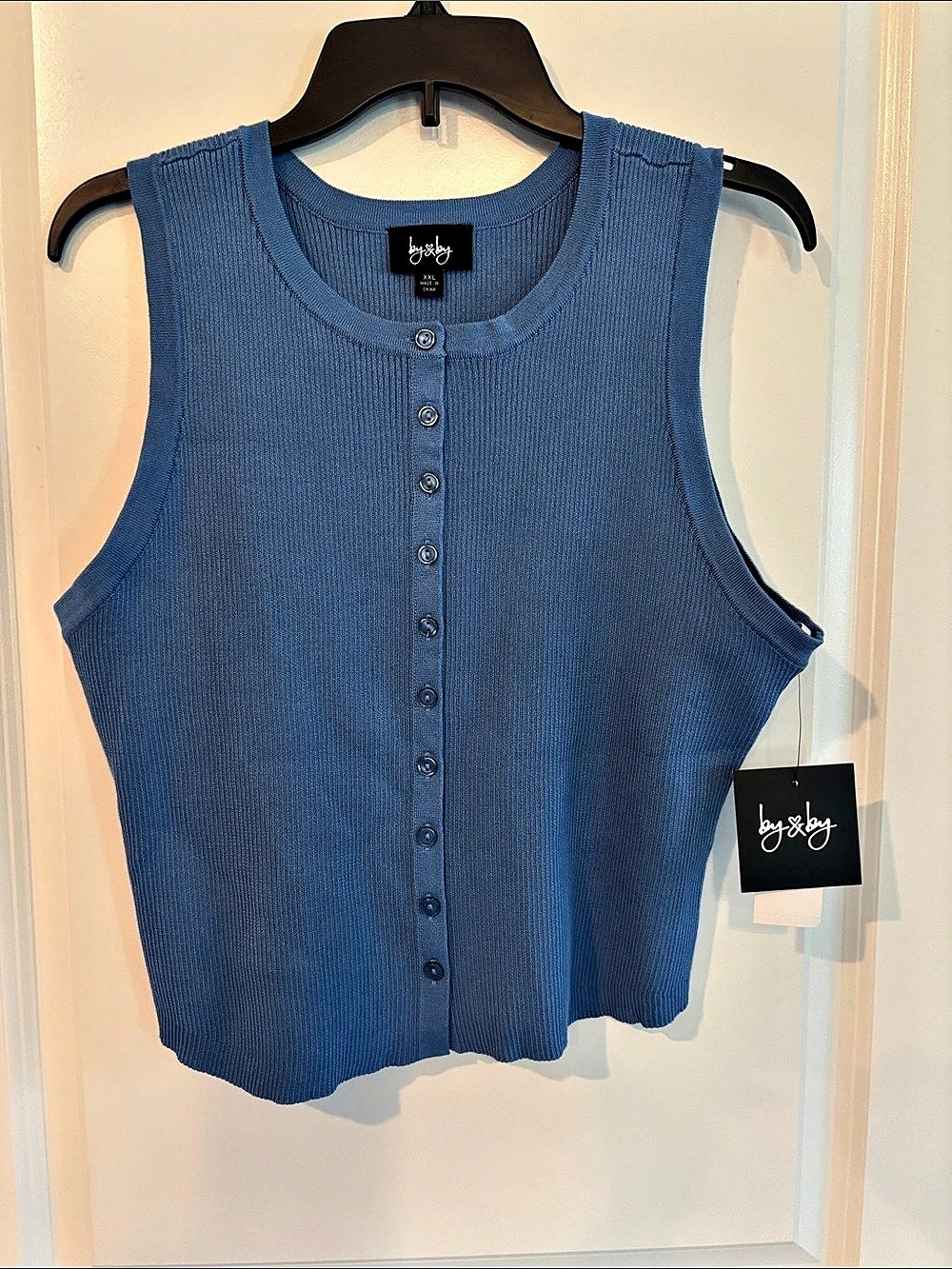 by&by Blue Ribbed Button Front Tank NWT